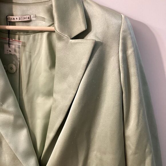 Alice + Olivia Denny Satin Crepe Blazer Jacket Green NWT Size 8 - Picture 5 of 16